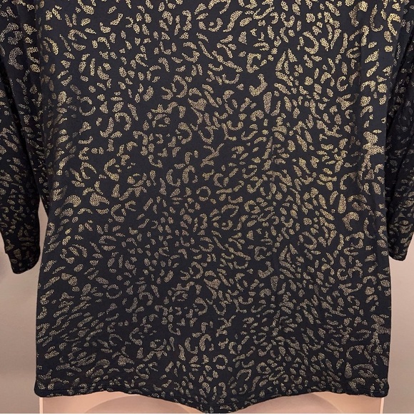 2X J Lo Black Gold Leopard Animal Wrap Look Top Stretch Shimmer Draped Plus - Picture 10 of 12
